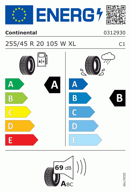 Etiqueta europea 701652 Continental 255/45 R20