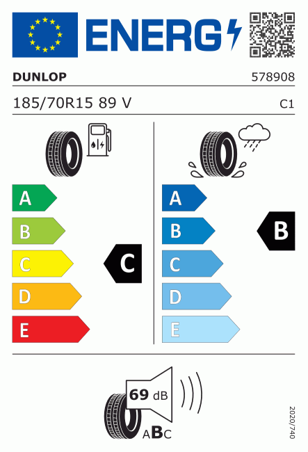 Etiqueta europea 531071 Dunlop 185/70 R15