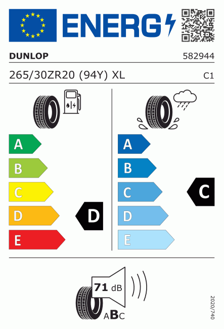 Etiqueta europea 531296 Dunlop 265/30 R20