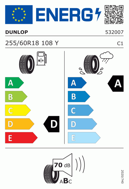 Etiqueta europea 612560 Dunlop 255/60 R18