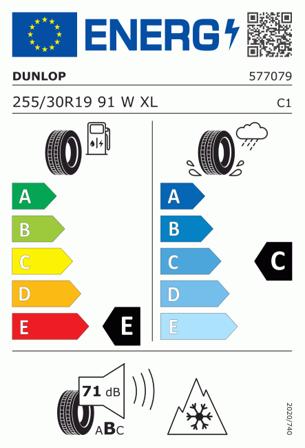 Etiqueta europea 612743 Dunlop 255/30 R19