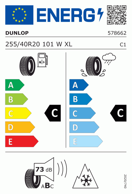 Etiqueta europea 612753 Dunlop 255/40 R20