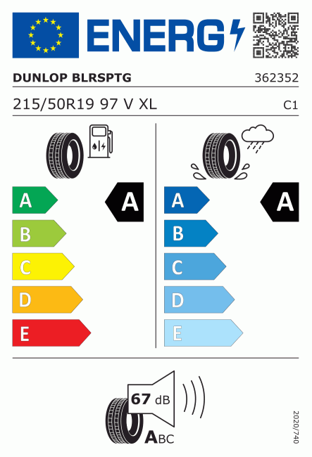Etiqueta europea 2487793 Dunlop 215/50 R19