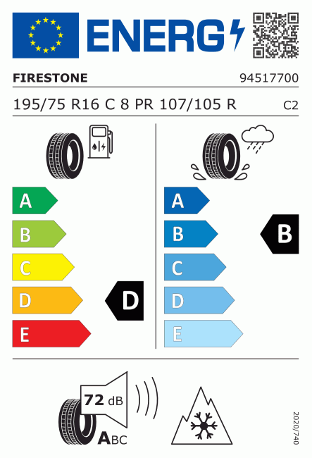 Etiqueta europea 383007 Firestone 195/75 R16