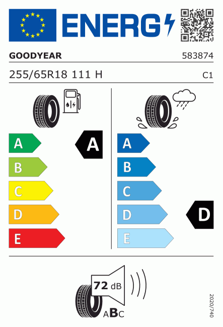 Etiqueta europea 1016870 Goodyear 255/65 R18