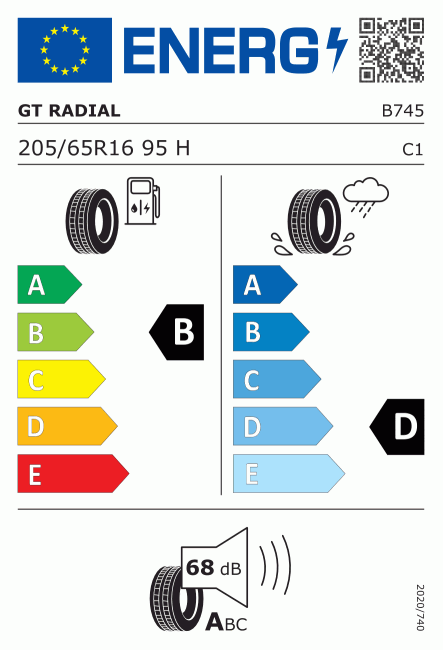 Etiqueta europea 1380281 GT Radial 205/65 R16