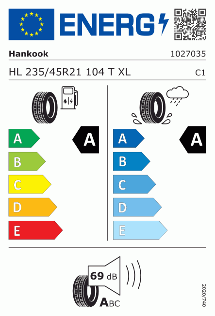 Etiqueta europea 1125131 Hankook 235/45 R21