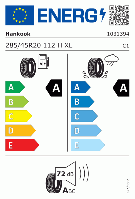 Etiqueta europea 1323221 Hankook 285/45 R20