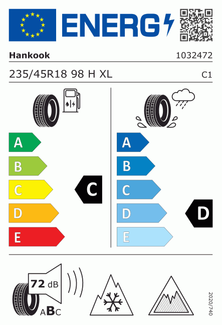 Etiqueta europea 2052019 Hankook 235/45 R18