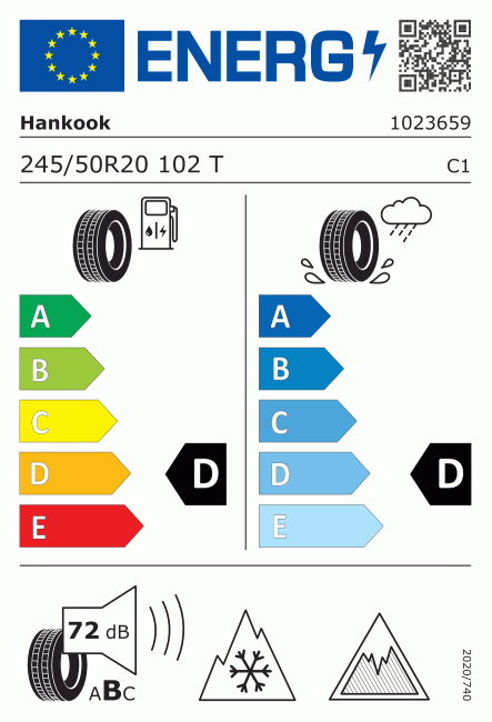 Etiqueta europea 498440 Hankook 245/50 R20