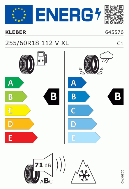 Etiqueta europea 1521343 Kleber 255/60 R18