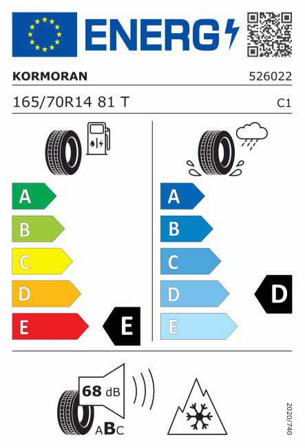 Etiqueta europea 410860 Kormoran 165/70 R14
