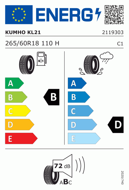 Etiqueta europea 442716 Kumho 265/60 R18