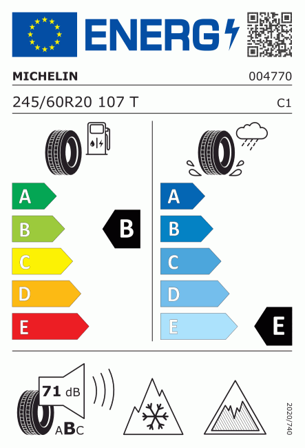 Etiqueta europea 1227153 Michelin 245/60 R20