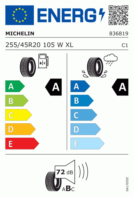 Etiqueta europea 1305393 Michelin 255/45 R20