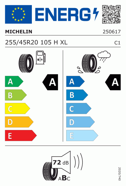Etiqueta europea 1345006 Michelin 255/45 R20