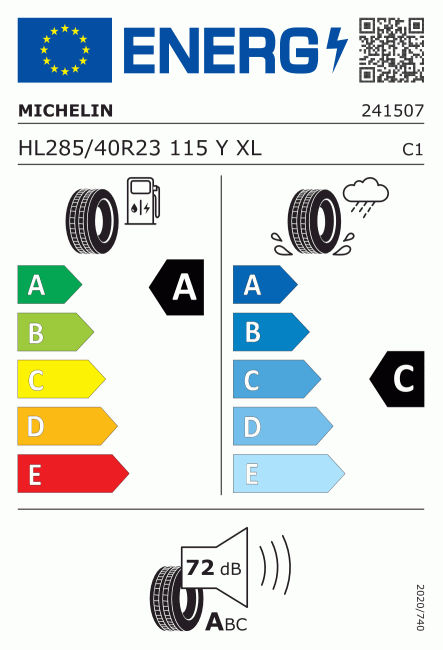 Etiqueta europea 1777448 Michelin 285/40 R23