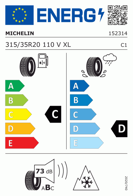 Etiqueta europea 409024 Michelin 315/35 R20