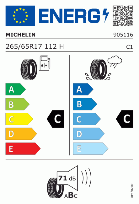Etiqueta europea 412709 Michelin 265/65 R17