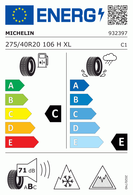Etiqueta europea 412851 Michelin 275/40 R20
