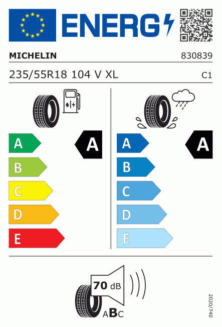 Etiqueta europea 706387 Michelin 235/55 R18