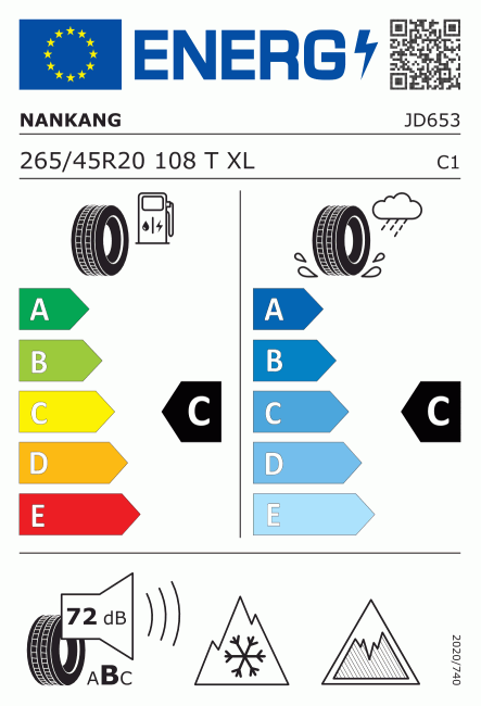 Etiqueta europea 444562 Nankang 265/45 R20