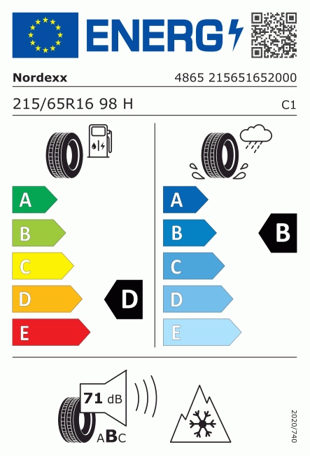 Etiqueta europea 489869 NORDEXX 215/65 R16