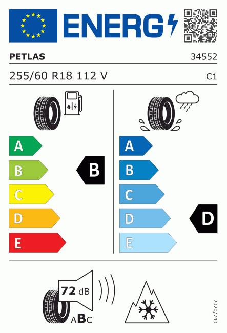 Etiqueta europea 499651 PETLAS 255/60 R18