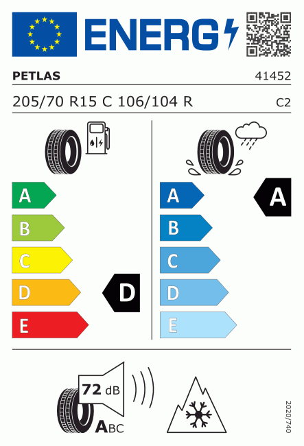 Etiqueta europea 509807 PETLAS 205/70 R15