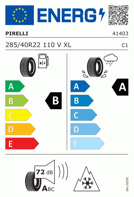 Etiqueta europea 1195881 Pirelli 285/40 R22