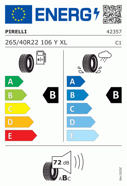 Etiqueta europea 1247432 Pirelli 265/40 R22