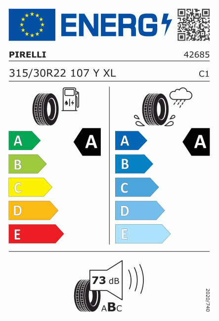 Etiqueta europea 1582123 Pirelli 315/30 R22