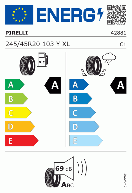 Etiqueta europea 1855145 Pirelli 245/45 R20
