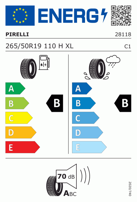 Etiqueta europea 595656 Pirelli 265/50 R19