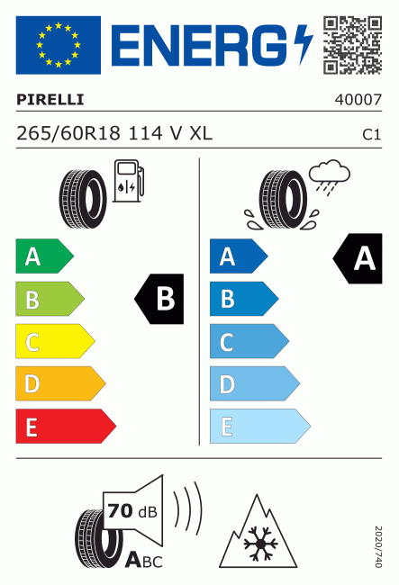 Etiqueta europea 596982 Pirelli 265/60 R18