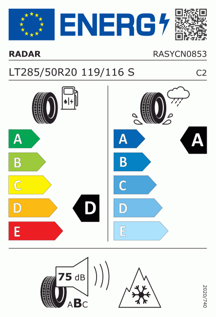 Etiqueta europea 1659524 RADAR 285/50 R20