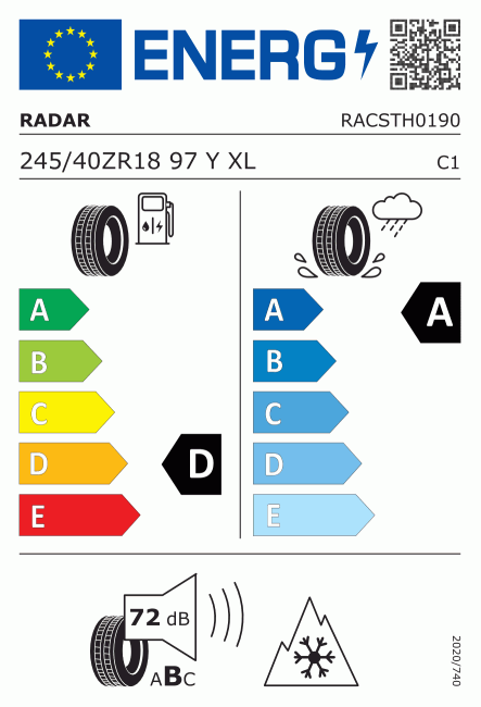 Etiqueta europea 2246523 RADAR 245/40 R18