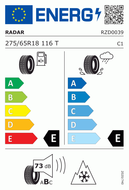 Etiqueta europea 593609 RADAR 275/65 R18