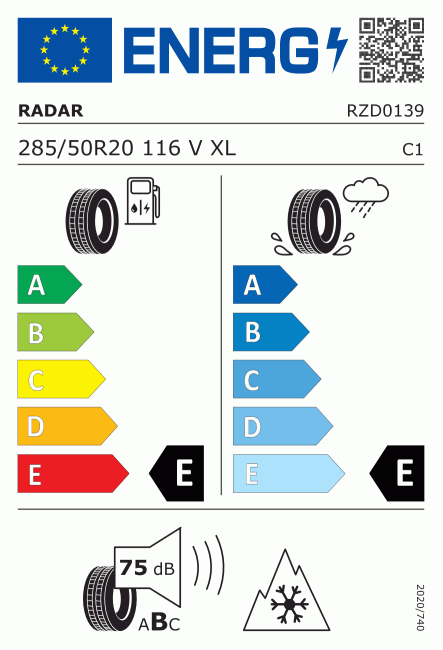 Etiqueta europea 593638 RADAR 285/50 R20