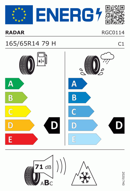 Etiqueta europea 593644 RADAR 165/65 R14