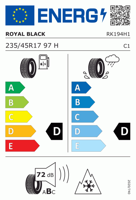 Etiqueta europea 464763 Royal black 235/45 R17