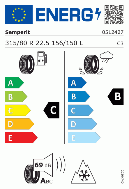 Etiqueta europea 492880 Semperit 315/80 R22.5