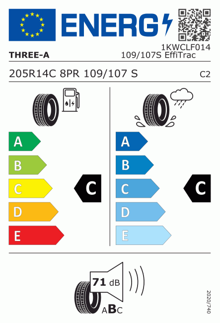Etiqueta europea 549617 Three-A 205/80 R14