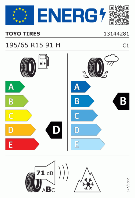 Etiqueta europea 1003771 Toyo 195/65 R15