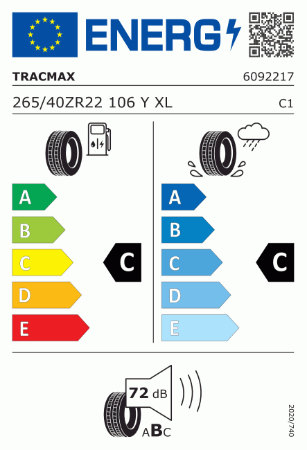 Etiqueta europea 607435 TRACMAX 265/40 R22