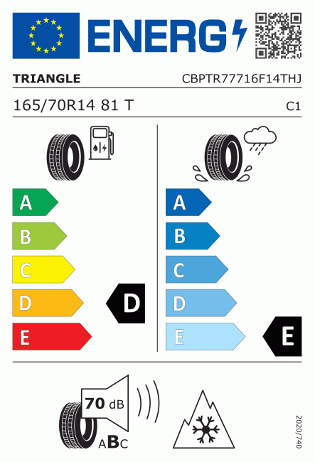 Etiqueta europea 545203 Triangle 165/70 R14