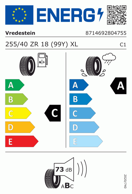 Etiqueta europea 1845935 Vredestein 255/40 R18