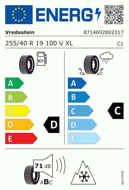 Etiqueta europea 1898325 Vredestein 255/40 R19