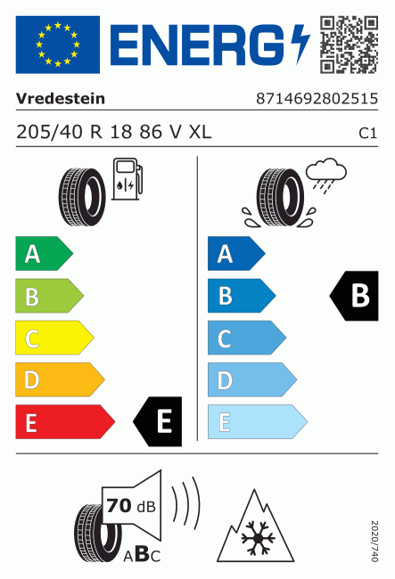 Etiqueta europea 1999350 Vredestein 205/40 R18