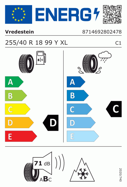Etiqueta europea 2034885 Vredestein 255/40 R18